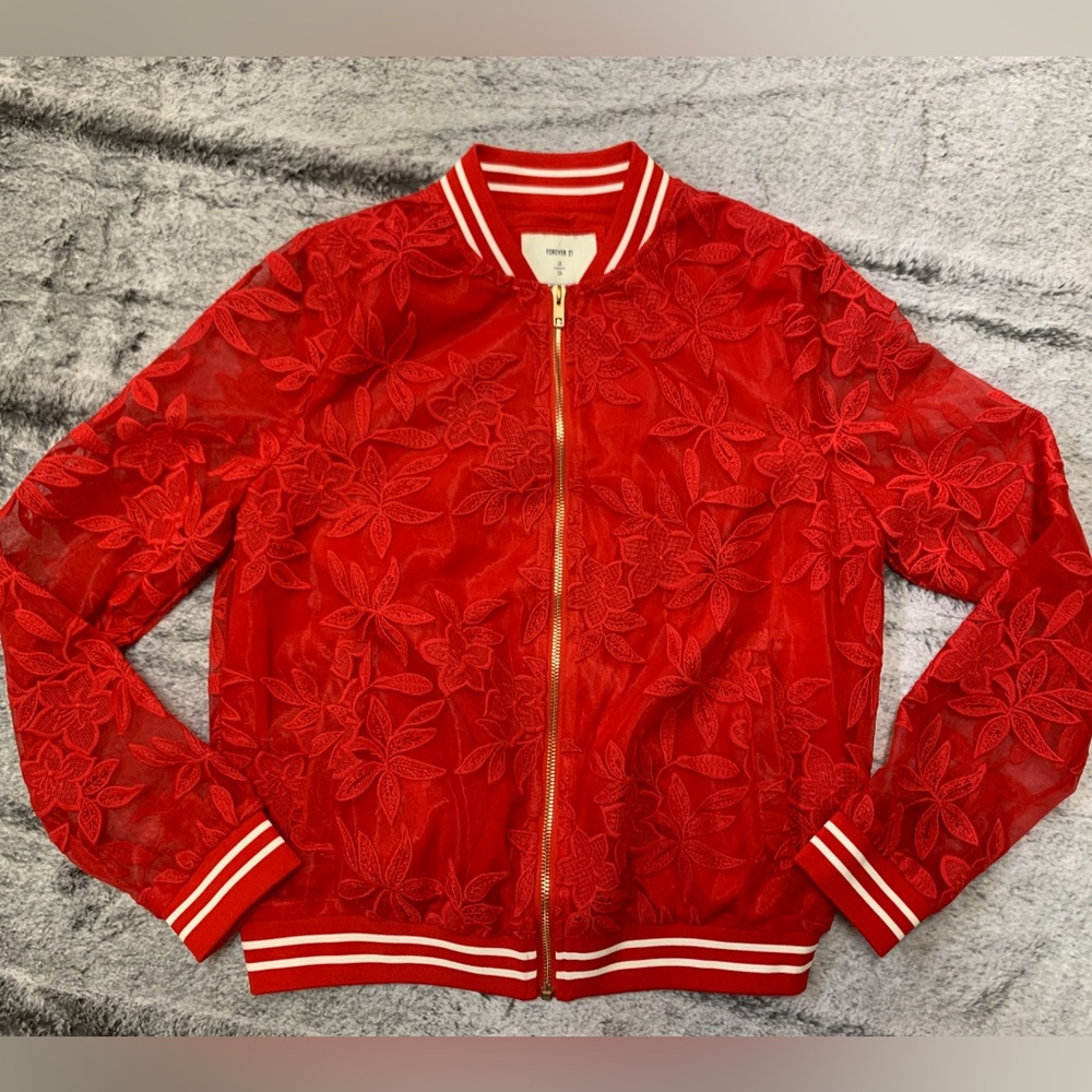 Forever 21 Lace Bomber Jacket - M